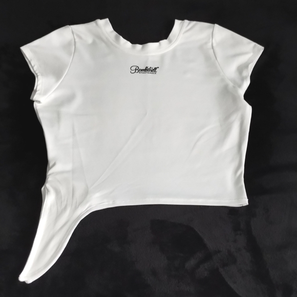 Bombshell Mesh Tee White with Black Logo & Side Tie - Picture 7 of 11